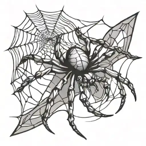 spider hanging form a web tattoo design idea