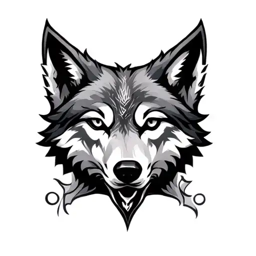 symetrical throat tattoo with wolf head tattoo design idea