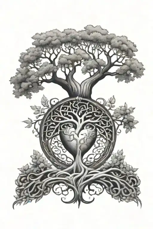 tree of life tattoo. trunk of tree has a heart carved in it with "Cyn" in the middle of the heart.  tattoo design idea