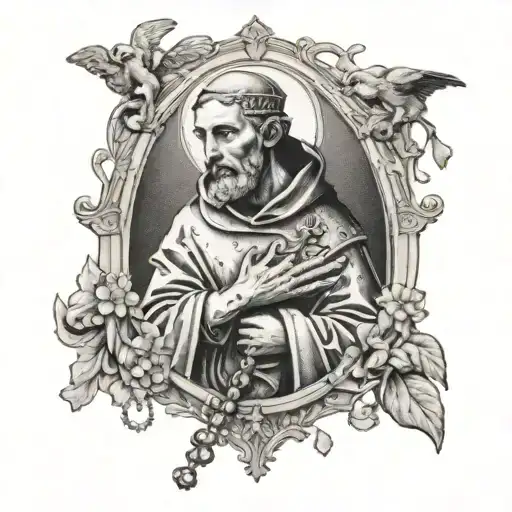 rosary beads st Francis of Assisi surrounded by animals tattoo design idea