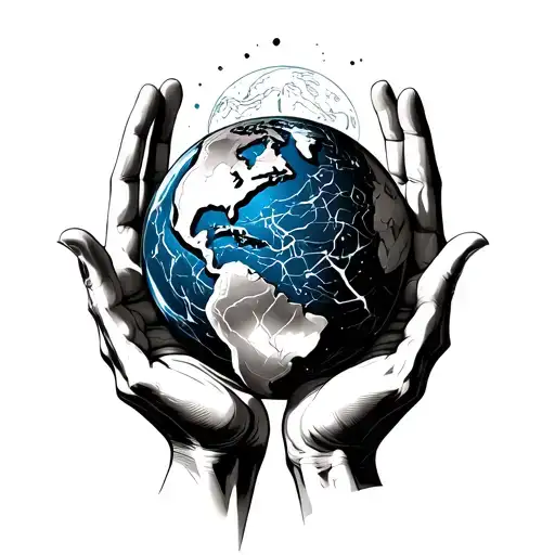 atlas holding the world, kintsugi style filled tattoo design idea