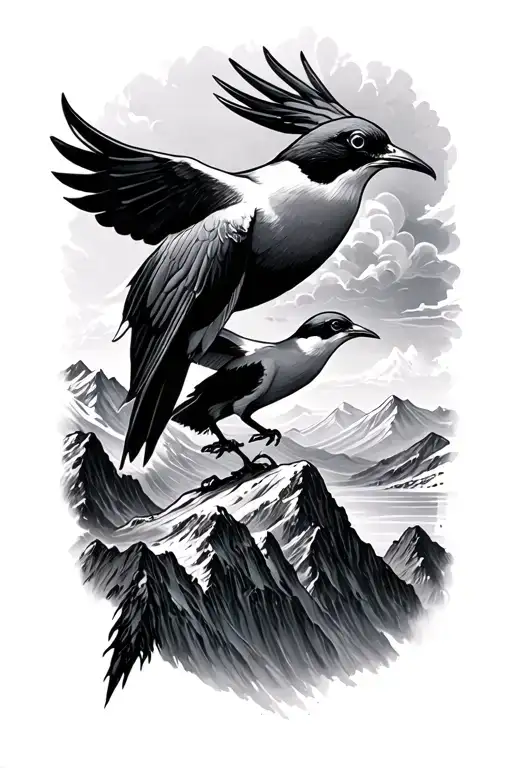 swallow mountains inside tattoo design idea