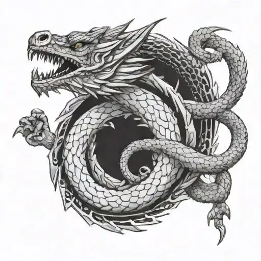Ouroboros in the form of a dragon, in the center tattoo design idea