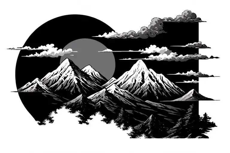 sunrise clouds mountain left shoulder shades tattoo design idea