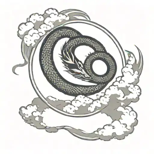 Ouroboros snake in circle, with clouds forming the shape tattoo design idea