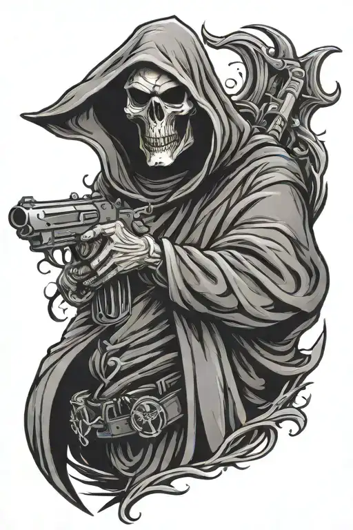 grim reaper holding a gun tattoo design idea