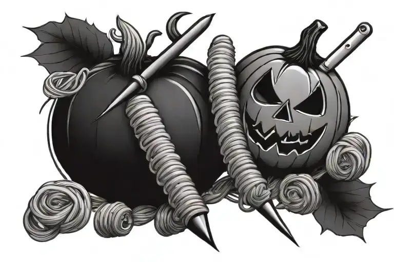 crochet hooks and yarn and Halloween themed tattoo tattoo design idea