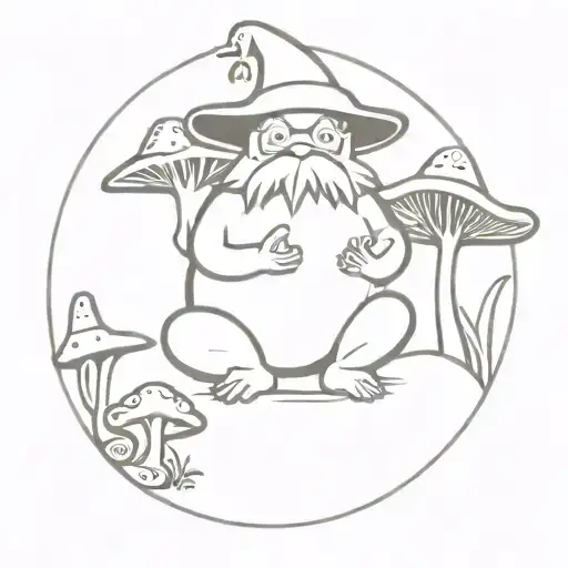 wizard and mushrooms and toad relaxing tattoo design idea