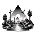 palm springs mountains with windmills and cactus and 3 triangles staggered tattoo design idea