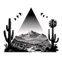 palm springs mountains with windmills and cactus and 3 triangles staggered tattoo design idea