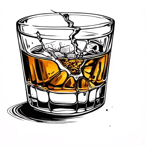 Broken Whiskey Glass tattoo design idea