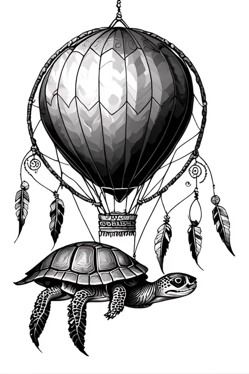 dream catcher, hot air balloon, turtles tattoo design idea