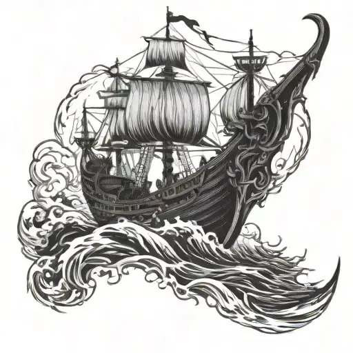 viking ship sailing tattoo design idea