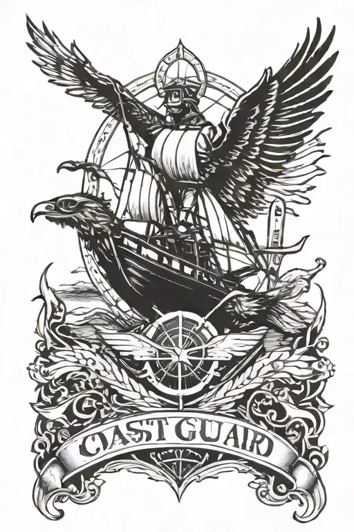 coast guard pilot, forrest, bass, eagle, compass, sailboat, helicopter, sword, anchor tattoo design idea