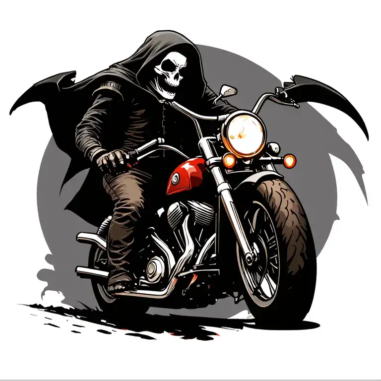 grim reaper riding a motorcycle out of hell tattoo design idea