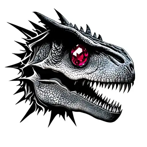Ruby gem eye of a dinosaur with lightning tattoo design idea