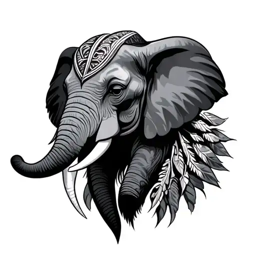 Zulu shield and elephant face into one tattoo design idea