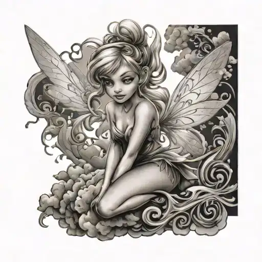 dancing tinkerbell storm clouds tattoo design idea
