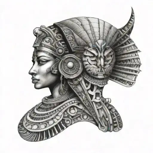 An abstract tattoo design merging elements of egyptian mythology and paintings, creating a unique and symbolic composition tattoo design idea