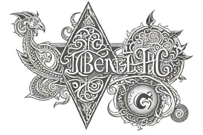 tribal names "Ben" and "Zach" with libra zodiac sign tattoo design idea
