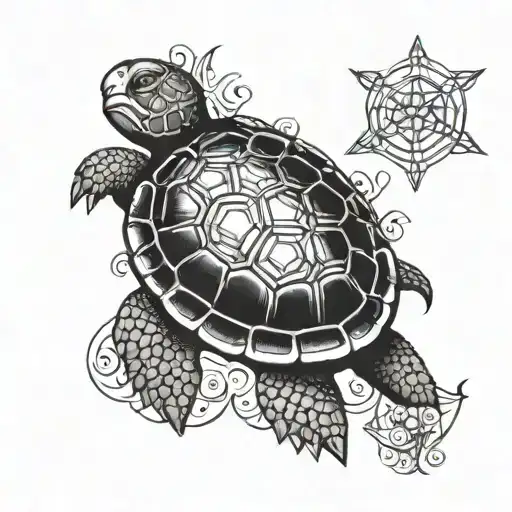 Turtle with metatron's cube incorporated into its shell design tattoo design idea