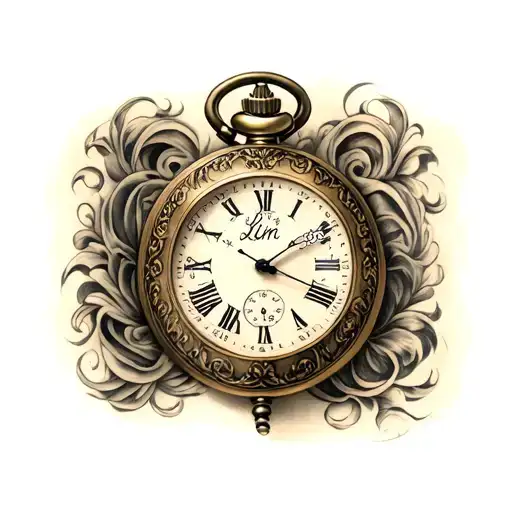 "Kim" pocketwatch tattoo design idea
