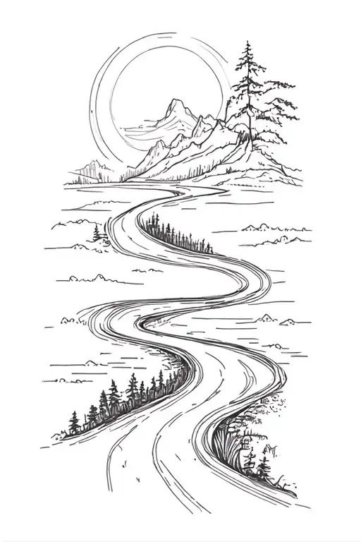 winding road tattoo design idea