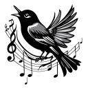 A songbird tattoo with musicnotes that sings on the back of the shoulder. tattoo design idea