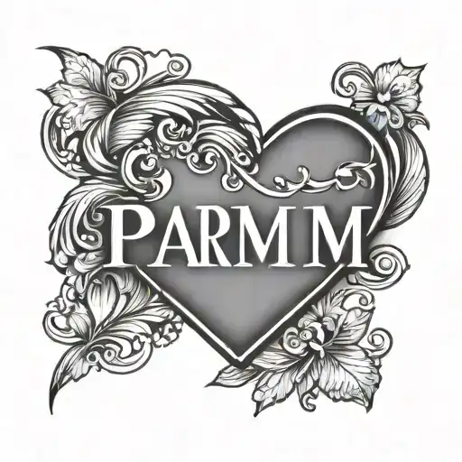 name parm written with heart shape tattoo design idea