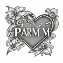 name parm written with heart shape tattoo design idea