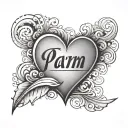 name parm written with heart shape tattoo design idea