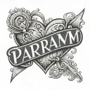 name parm written with heart shape tattoo design idea