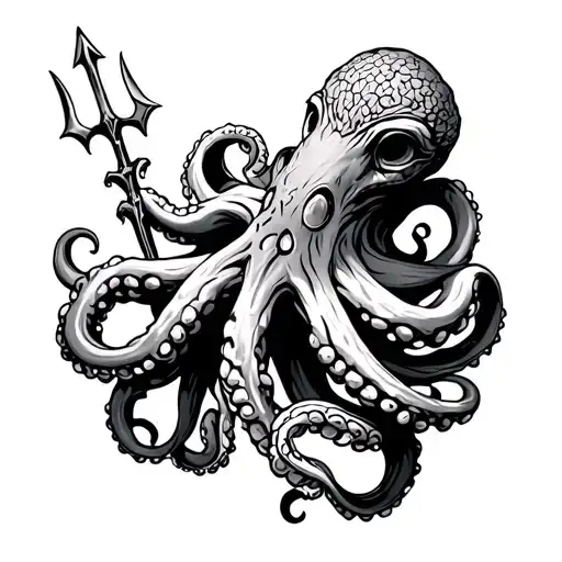 octopus wrapped around Poseidon's Trident  tattoo design idea
