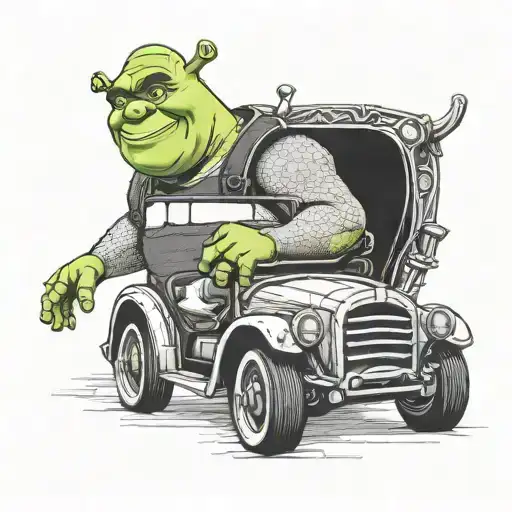 shrek and his car tattoo design idea