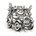shrek and his car tattoo design idea
