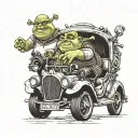 shrek and his car tattoo design idea