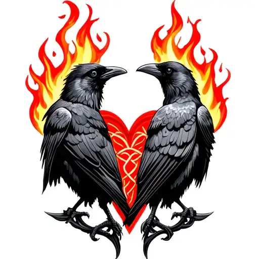 two crows celtic firey heart tattoo design idea