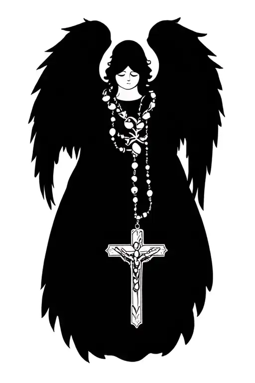 angel tree, cardinal, rosary beads, for my mom tattoo tattoo design idea