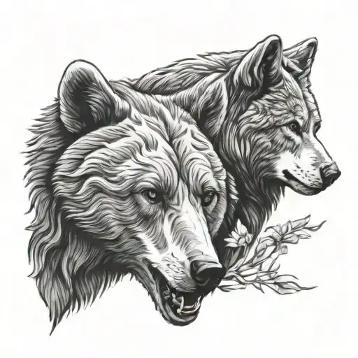 bear and wolf head tattoo design idea