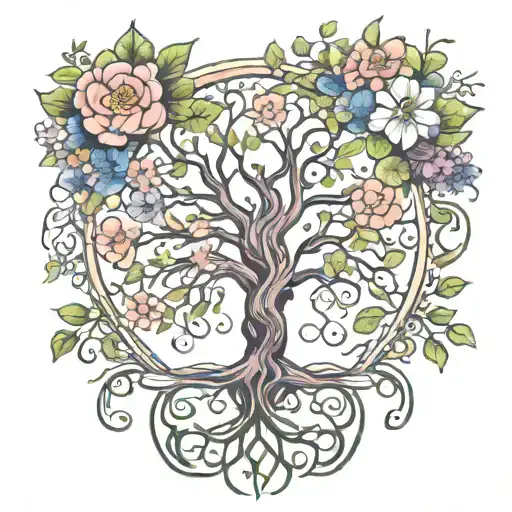 tree of life with flowers growing tattoo design idea