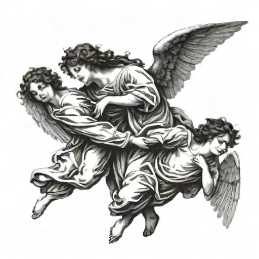 Renaissance-inspired painting of angels tattoo design idea