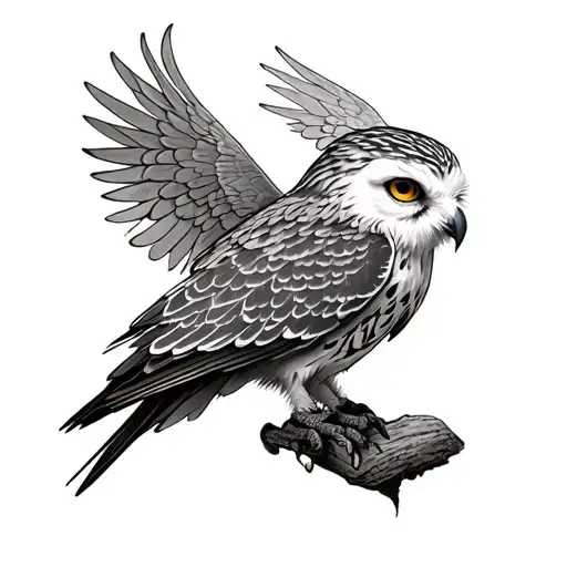 A highly detailed, realistic tattoo concept inspired by the world of Harry Potter. The central figure is Hedwig, the ico tattoo design idea