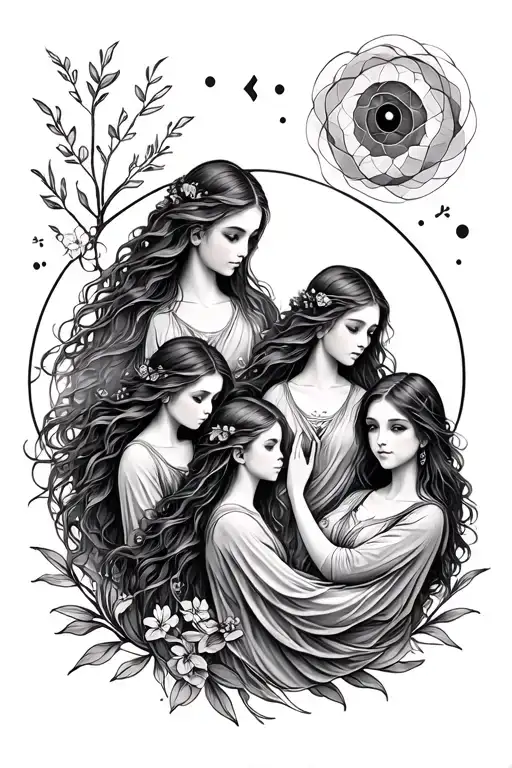 imaginative zodiac sign for 4 siblings, 3 sisters one brother, simple design tattoo design idea