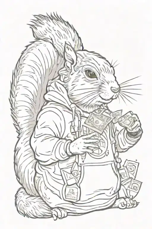 squirrel hoodie with money and blunt tattoo design idea