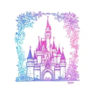 Walt Disney world Cinderella castle with a little color pink purple blue tattoo design idea