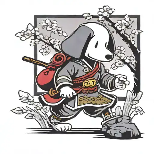 Samurai Snoopy with Cherry blossom tree tattoo design idea