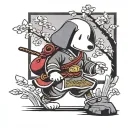 Samurai Snoopy with Cherry blossom tree tattoo design idea
