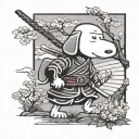 Samurai Snoopy with Cherry blossom tree tattoo design idea