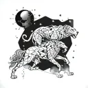 A cosmic Leo constellation merging with a Gemini constellation in a dynamic and abstract design tattoo design idea