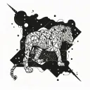 A cosmic Leo constellation merging with a Gemini constellation in a dynamic and abstract design tattoo design idea